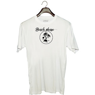                       UDNAG Unisex Round Neck Graphic 'Summer | Beach please' Polyester T-Shirt White                                              