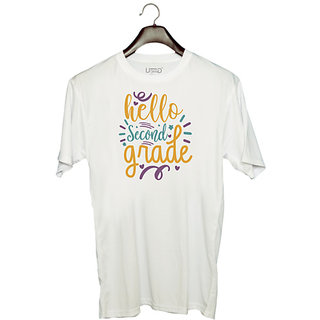                       UDNAG Unisex Round Neck Graphic 'School | hello second grade' Polyester T-Shirt White                                              