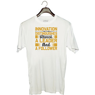                       UDNAG Unisex Round Neck Graphic 'Leader | Innovation' Polyester T-Shirt White                                              