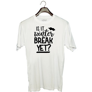                       UDNAG Unisex Round Neck Graphic 'Winter | is it winter break yet ?' Polyester T-Shirt White                                              