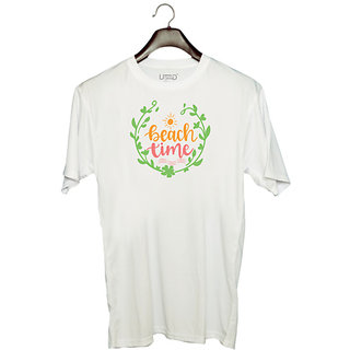                       UDNAG Unisex Round Neck Graphic 'Summer | beach time' Polyester T-Shirt White                                              