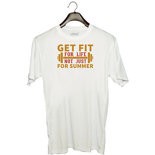                       UDNAG Unisex Round Neck Graphic 'Gym | Get fit' Polyester T-Shirt White                                              