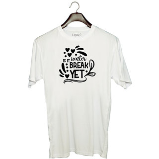                       UDNAG Unisex Round Neck Graphic 'Winter holidays | is it winter break' Polyester T-Shirt White                                              