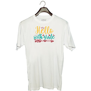                       UDNAG Unisex Round Neck Graphic 'School | hello sixth grade' Polyester T-Shirt White                                              