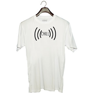                       UDNAG Unisex Round Neck Graphic 'Chill | chill' Polyester T-Shirt White                                              