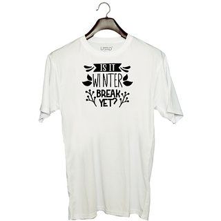                       UDNAG Unisex Round Neck Graphic 'Winter break | is it winter' Polyester T-Shirt White                                              