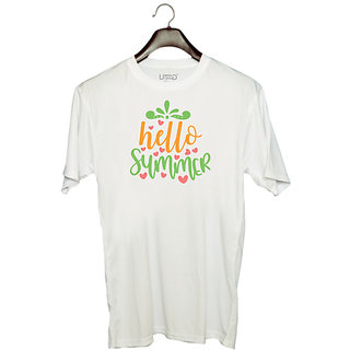                       UDNAG Unisex Round Neck Graphic 'School | hello summer' Polyester T-Shirt White                                              