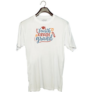                       UDNAG Unisex Round Neck Graphic 'School | fourth grade grand' Polyester T-Shirt White                                              