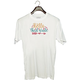                       UDNAG Unisex Round Neck Graphic 'School | hello third grade 2' Polyester T-Shirt White                                              