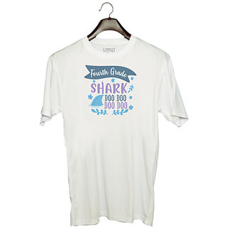                       UDNAG Unisex Round Neck Graphic 'Shark Do do | Fourth grade shark doo doo doo doo' Polyester T-Shirt White                                              
