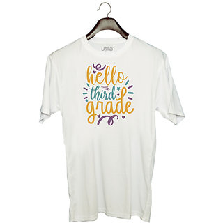                       UDNAG Unisex Round Neck Graphic 'School | hello third grade' Polyester T-Shirt White                                              