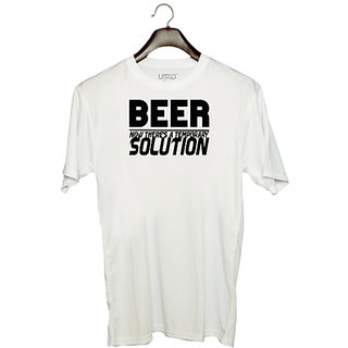                       UDNAG Unisex Round Neck Graphic 'Beer | beer now there's a temporary solution' Polyester T-Shirt White                                              