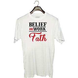                       UDNAG Unisex Round Neck Graphic 'Belief | BELIEF' Polyester T-Shirt White                                              
