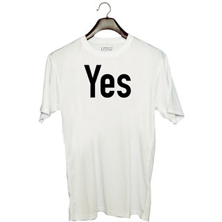                       UDNAG Unisex Round Neck Graphic 'Couple | Yes' Polyester T-Shirt White                                              