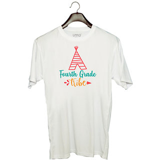                       UDNAG Unisex Round Neck Graphic 'School | fourth grade tribe' Polyester T-Shirt White                                              