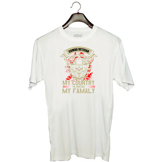                      UDNAG Unisex Round Neck Graphic 'Family | COMBA VETERAN' Polyester T-Shirt White                                              
