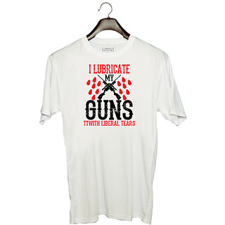                       UDNAG Unisex Round Neck Graphic 'Guns | i lubricate my guns' Polyester T-Shirt White                                              