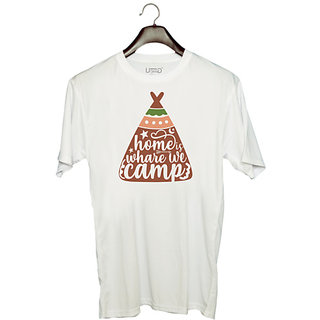                       UDNAG Unisex Round Neck Graphic 'Home | Home whare we camp_camp1' Polyester T-Shirt White                                              