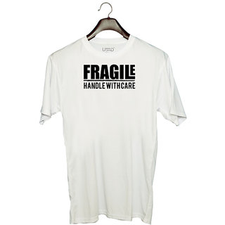                       UDNAG Unisex Round Neck Graphic 'Fragile | fragile handle with care' Polyester T-Shirt White                                              