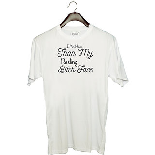                       UDNAG Unisex Round Neck Graphic 'Nice | I M NICER THAN MY RESTING' Polyester T-Shirt White                                              