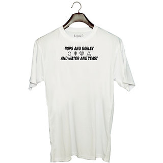                       UDNAG Unisex Round Neck Graphic 'hops and barley and water and yeast' Polyester T-Shirt White                                              