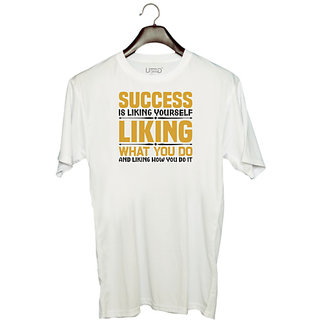                       UDNAG Unisex Round Neck Graphic 'Success | Success is liking' Polyester T-Shirt White                                              