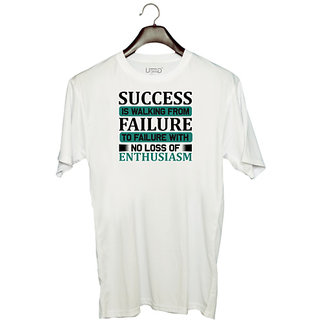                       UDNAG Unisex Round Neck Graphic 'Success | Success is walking' Polyester T-Shirt White                                              