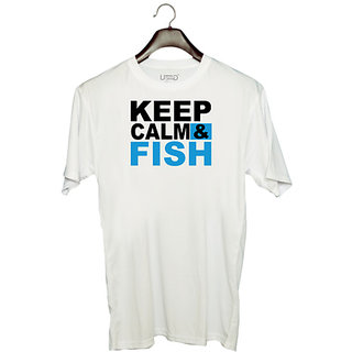                       UDNAG Unisex Round Neck Graphic 'Fishing | Keep Calm & Fish' Polyester T-Shirt White                                              