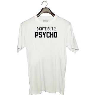                       UDNAG Unisex Round Neck Graphic 'Psycho | cute but psycho' Polyester T-Shirt White                                              