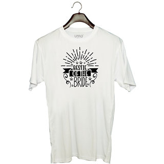                       UDNAG Unisex Round Neck Graphic 'Bestie | Bestie of the' Polyester T-Shirt White                                              