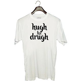                       UDNAG Unisex Round Neck Graphic 'Hug | hugh for drugh' Polyester T-Shirt White                                              