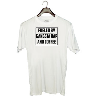                       UDNAG Unisex Round Neck Graphic 'Coffee | FUELED BY GANGSTA RAP AND COFFEE_2' Polyester T-Shirt White                                              