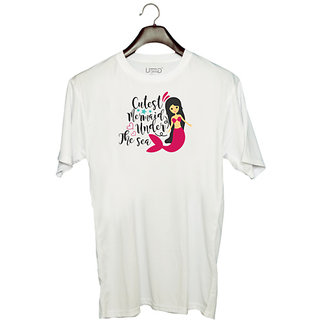                       UDNAG Unisex Round Neck Graphic 'Seaqueen | Cutest Mermaid under the sea' Polyester T-Shirt White                                              