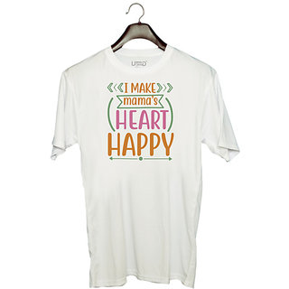                       UDNAG Unisex Round Neck Graphic 'Mother | I MAKE MAMAS HEART HAPPY' Polyester T-Shirt White                                              