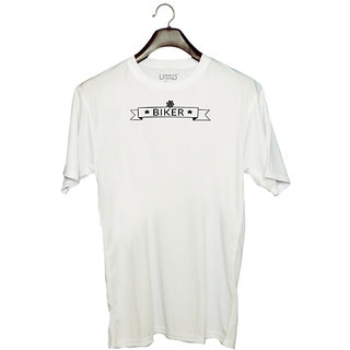                       UDNAG Unisex Round Neck Graphic 'Biker | biker 2' Polyester T-Shirt White                                              