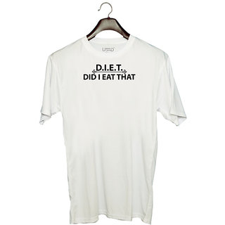                       UDNAG Unisex Round Neck Graphic 'Diet | D I E T DID I EAT THAT' Polyester T-Shirt White                                              