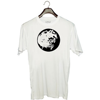                       UDNAG Unisex Round Neck Graphic 'party | full moon party' Polyester T-Shirt White                                              