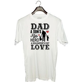                       UDNAG Unisex Round Neck Graphic 'Father | Dad A SONS' Polyester T-Shirt White                                              