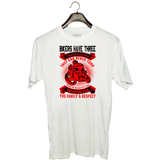                       UDNAG Unisex Round Neck Graphic 'Biker | BIKERS HAVE THREE' Polyester T-Shirt White                                              