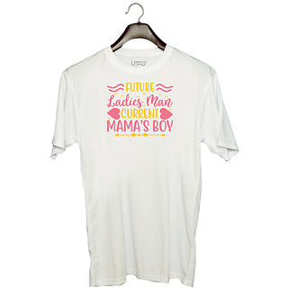                       UDNAG Unisex Round Neck Graphic 'Mama,s Boy | FUTURE LADIES MAN CURRENT MAMAS BOY' Polyester T-Shirt White                                              