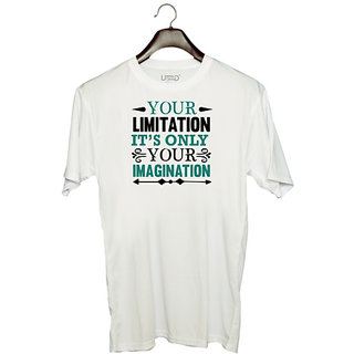                       UDNAG Unisex Round Neck Graphic 'Limitation imagination | Your limitation' Polyester T-Shirt White                                              