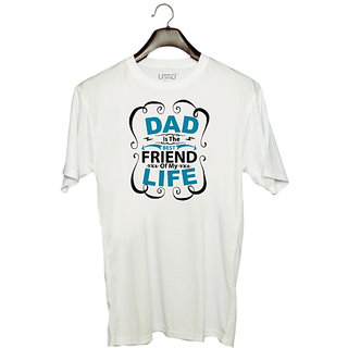                       UDNAG Unisex Round Neck Graphic 'Father | Dad is the best' Polyester T-Shirt White                                              