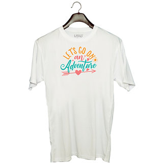                       UDNAG Unisex Round Neck Graphic 'Mountains | let's go on an adventure' Polyester T-Shirt White                                              