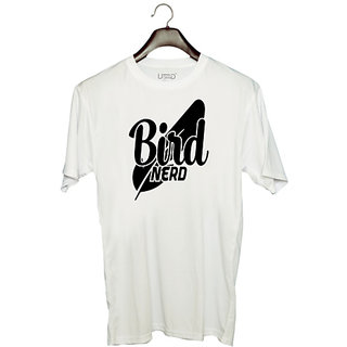                       UDNAG Unisex Round Neck Graphic 'Bird | bird nerd' Polyester T-Shirt White                                              