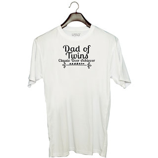                       UDNAG Unisex Round Neck Graphic 'Father | DAD OF TWINS CLASSIC OVER ACHIEVER' Polyester T-Shirt White                                              