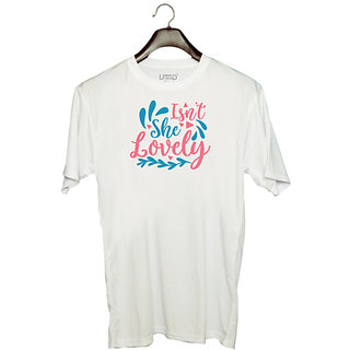                       UDNAG Unisex Round Neck Graphic 'Lovely | ISN'T SHE LOVELY' Polyester T-Shirt White                                              
