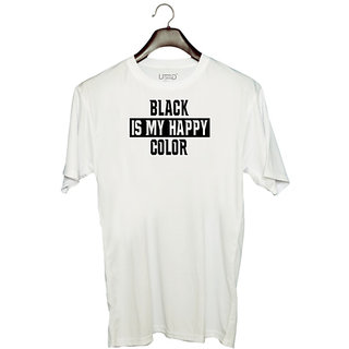                       UDNAG Unisex Round Neck Graphic 'Colour | black is my happy color' Polyester T-Shirt White                                              