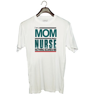                       UDNAG Unisex Round Neck Graphic 'Nurse | I am a mom and a nurse' Polyester T-Shirt White                                              