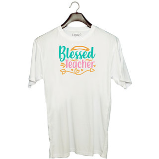                       UDNAG Unisex Round Neck Graphic 'Teacher | blessed teacherr' Polyester T-Shirt White                                              