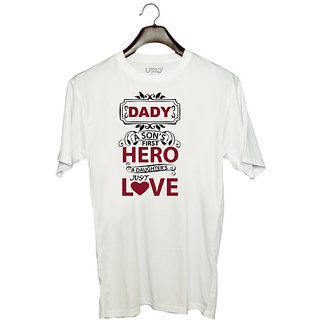                       UDNAG Unisex Round Neck Graphic 'Father | DADY A SONS' Polyester T-Shirt White                                              